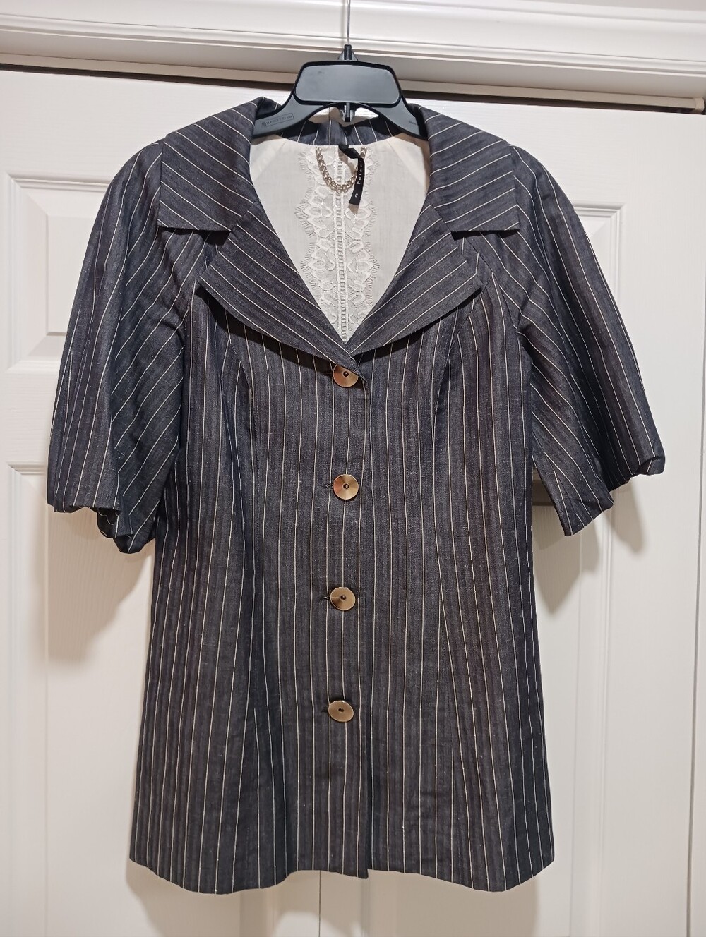 Poleci Charcoal Pinstripe Short-Sleeve Blazer